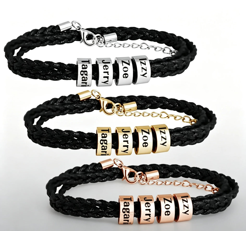 Personalized Name Bracelet for Men – Custom Stainless Steel Beaded Bracelet