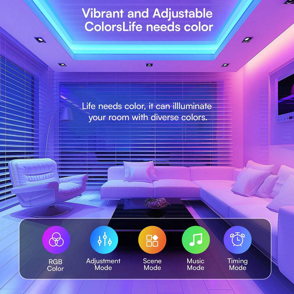100FT RGB LED Strip Lights – Music Sync, App & Remote Control