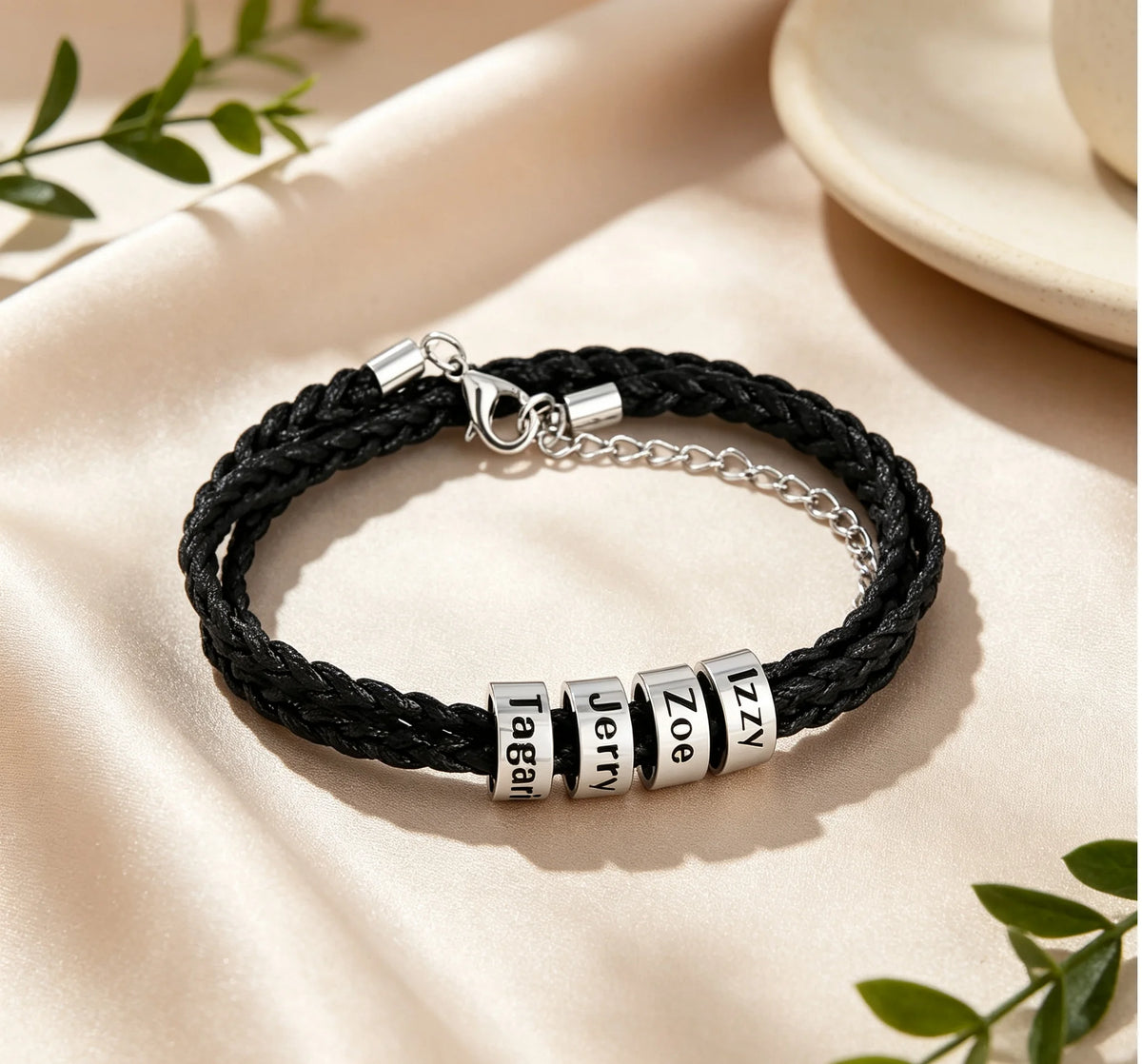 Personalized Name Bracelet for Men – Custom Stainless Steel Beaded Bracelet