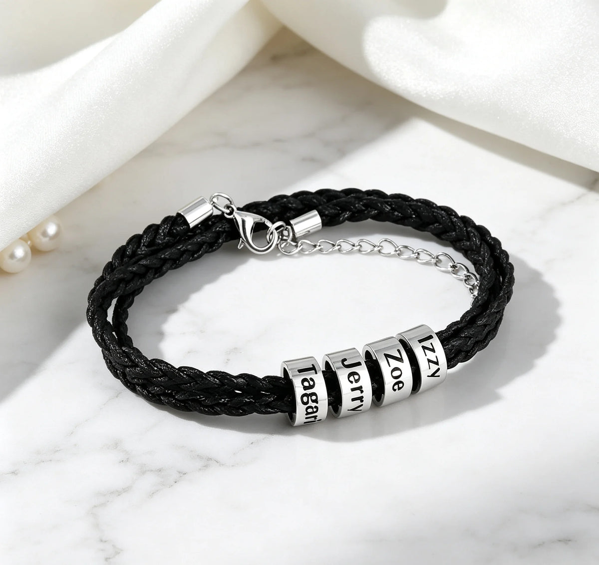Personalized Name Bracelet for Men – Custom Stainless Steel Beaded Bracelet