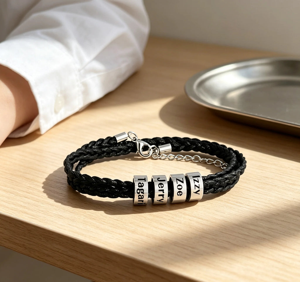 Personalized Name Bracelet for Men – Custom Stainless Steel Beaded Bracelet